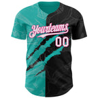 Custom Graffiti Pattern White Black Aqua-Pink 3D Scratch Authentic Baseball Jersey