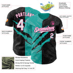 Custom Graffiti Pattern White Black Aqua-Pink 3D Scratch Authentic Baseball Jersey