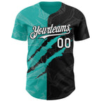Custom Graffiti Pattern White Black-Aqua 3D Scratch Authentic Baseball Jersey