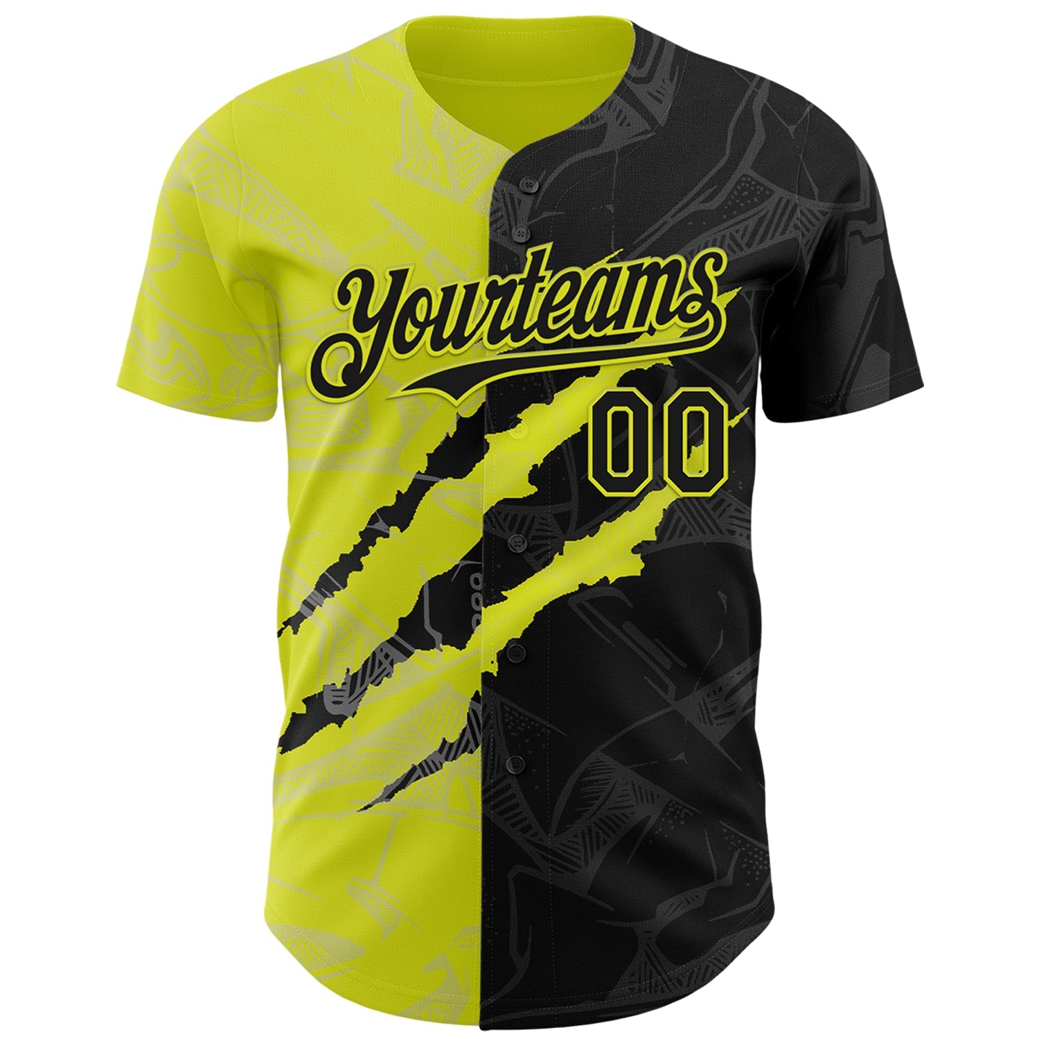 Custom Graffiti Pattern Black-Neon Yellow 3D Scratch Authentic Baseball Jersey