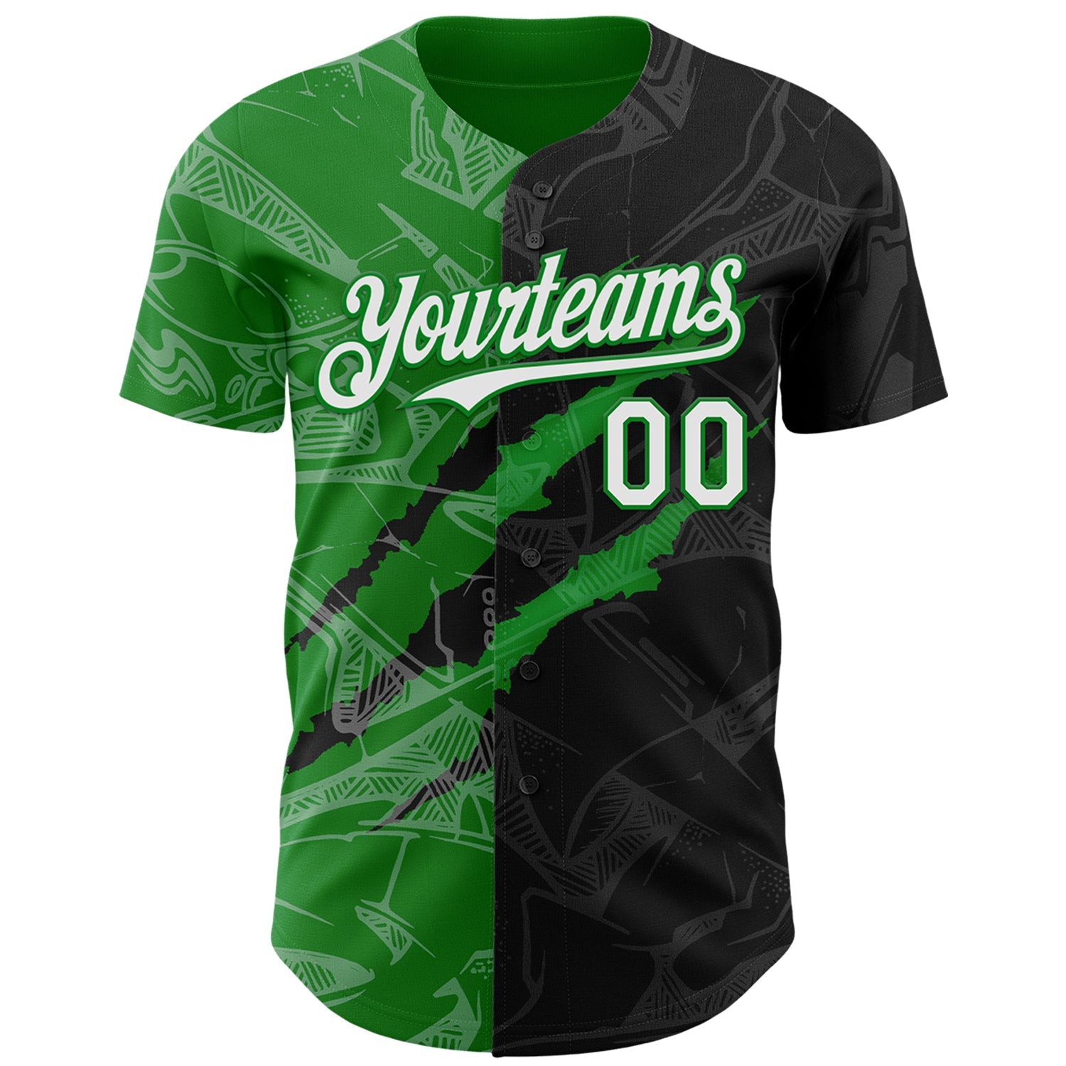 Custom Graffiti Pattern White Black-Grass Green 3D Scratch Authentic Baseball Jersey