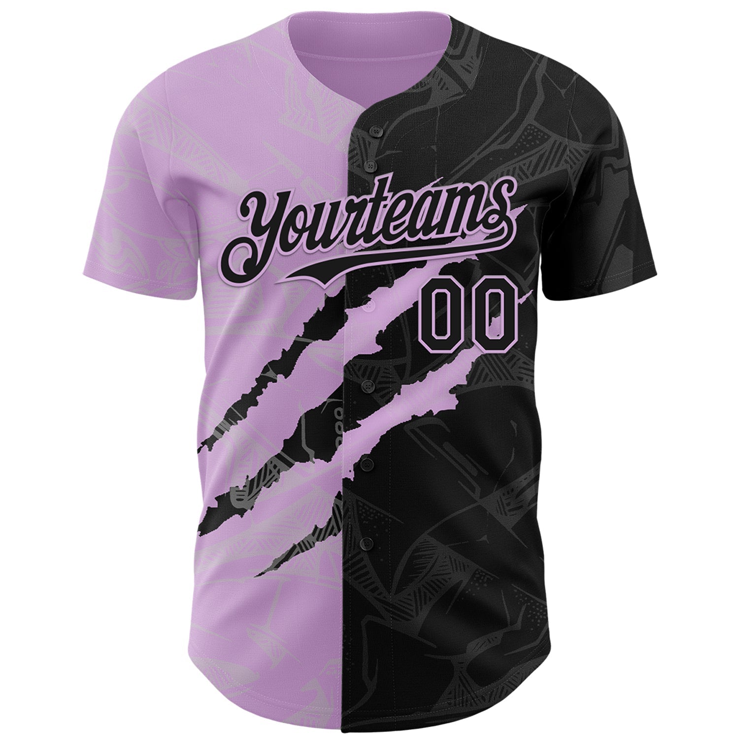 Custom Graffiti Pattern Black-Light Purple 3D Scratch Authentic Baseball Jersey