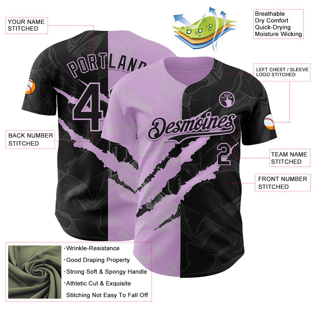 Custom Graffiti Pattern Black-Light Purple 3D Scratch Authentic Baseball Jersey