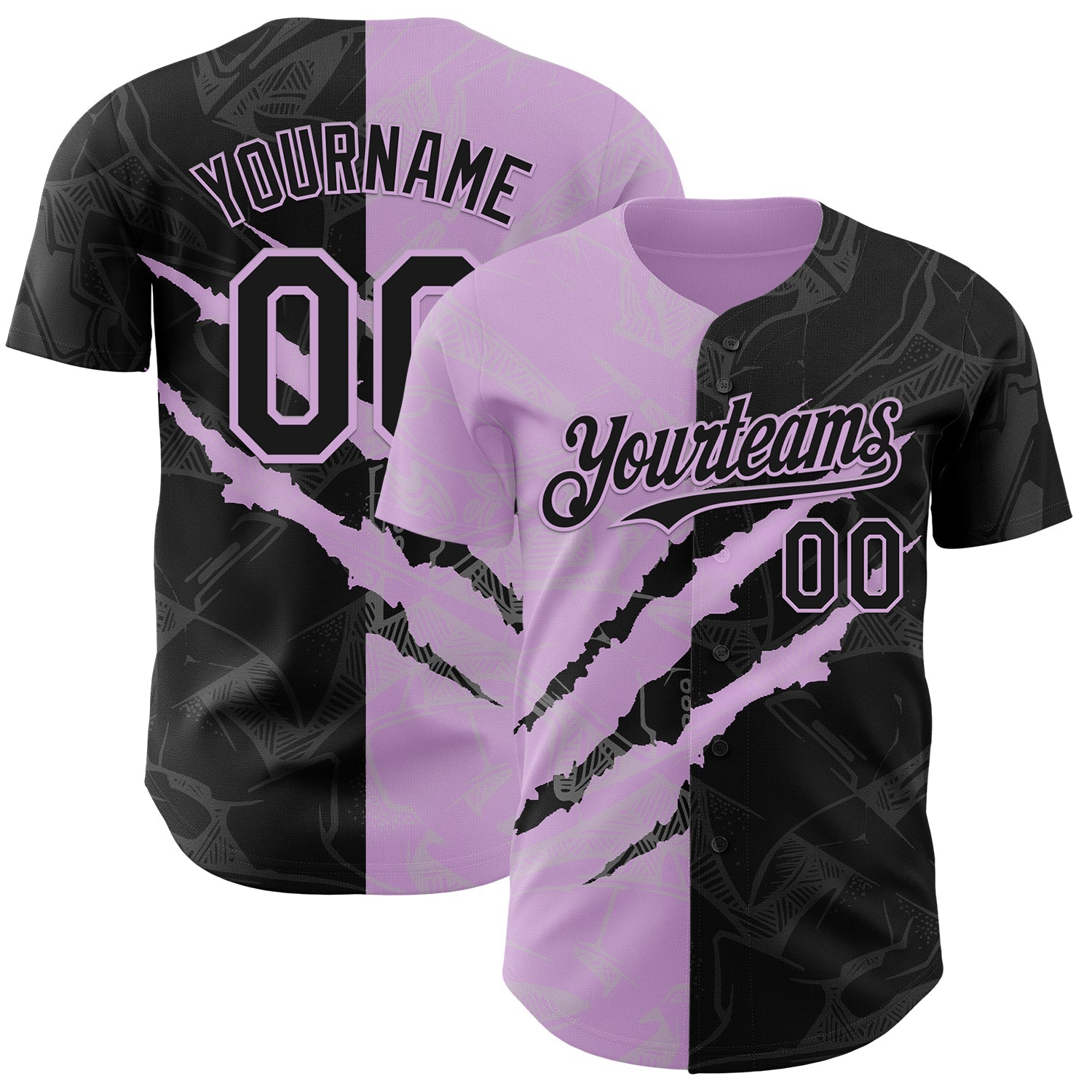 Custom Graffiti Pattern Black-Light Purple 3D Scratch Authentic Baseball Jersey