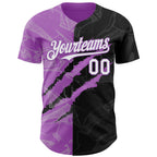 Custom Graffiti Pattern White Black-Medium Purple 3D Scratch Authentic Baseball Jersey