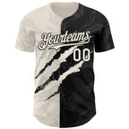 Custom Graffiti Pattern Cream-Black 3D Scratch Authentic Baseball Jersey