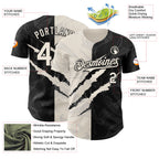 Custom Graffiti Pattern Cream-Black 3D Scratch Authentic Baseball Jersey