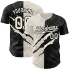 Custom Graffiti Pattern Cream-Black 3D Scratch Authentic Baseball Jersey