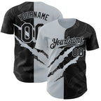 Custom Graffiti Pattern Black-Silver 3D Scratch Authentic Baseball Jersey