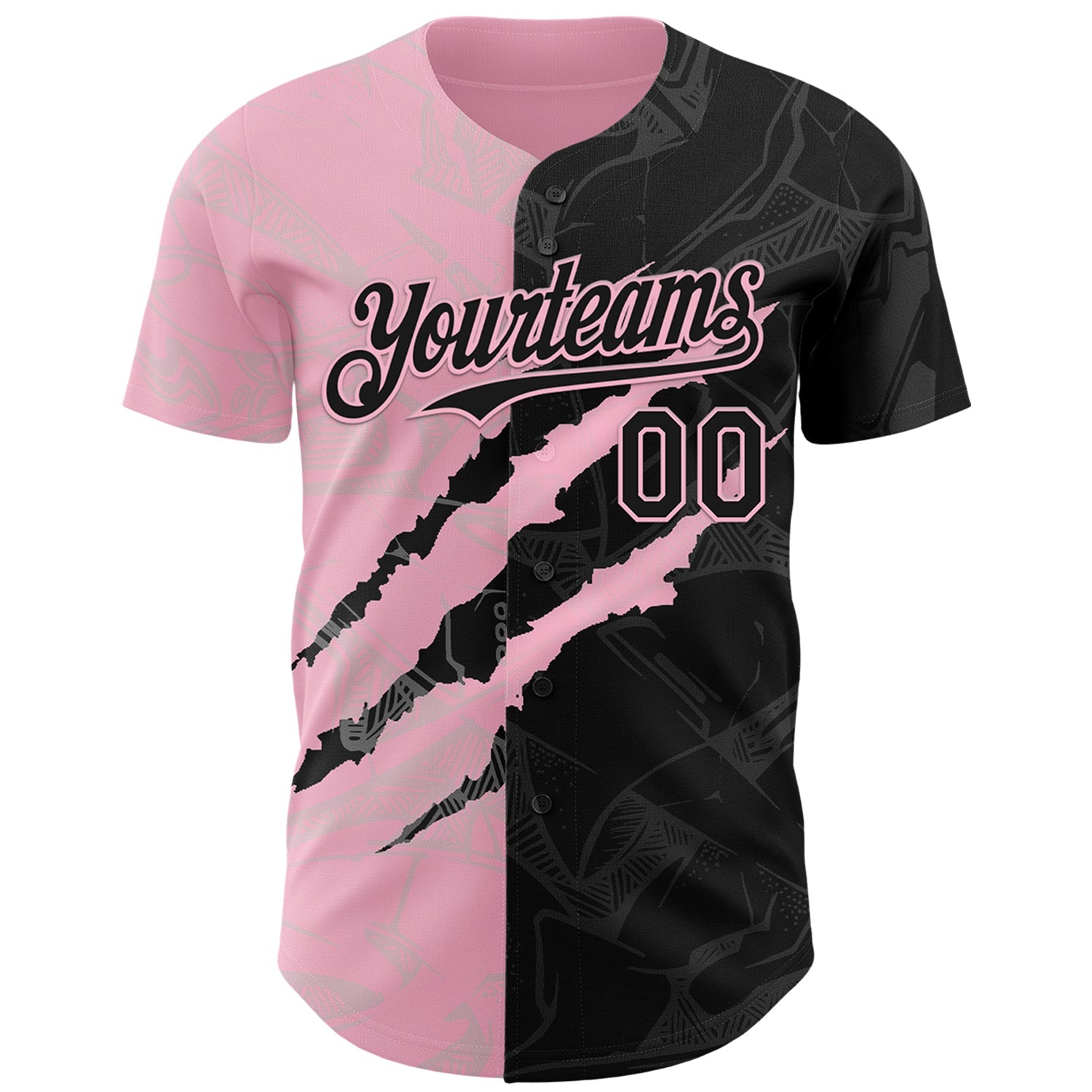 Custom Graffiti Pattern Black-Light Pink 3D Scratch Authentic Baseball Jersey