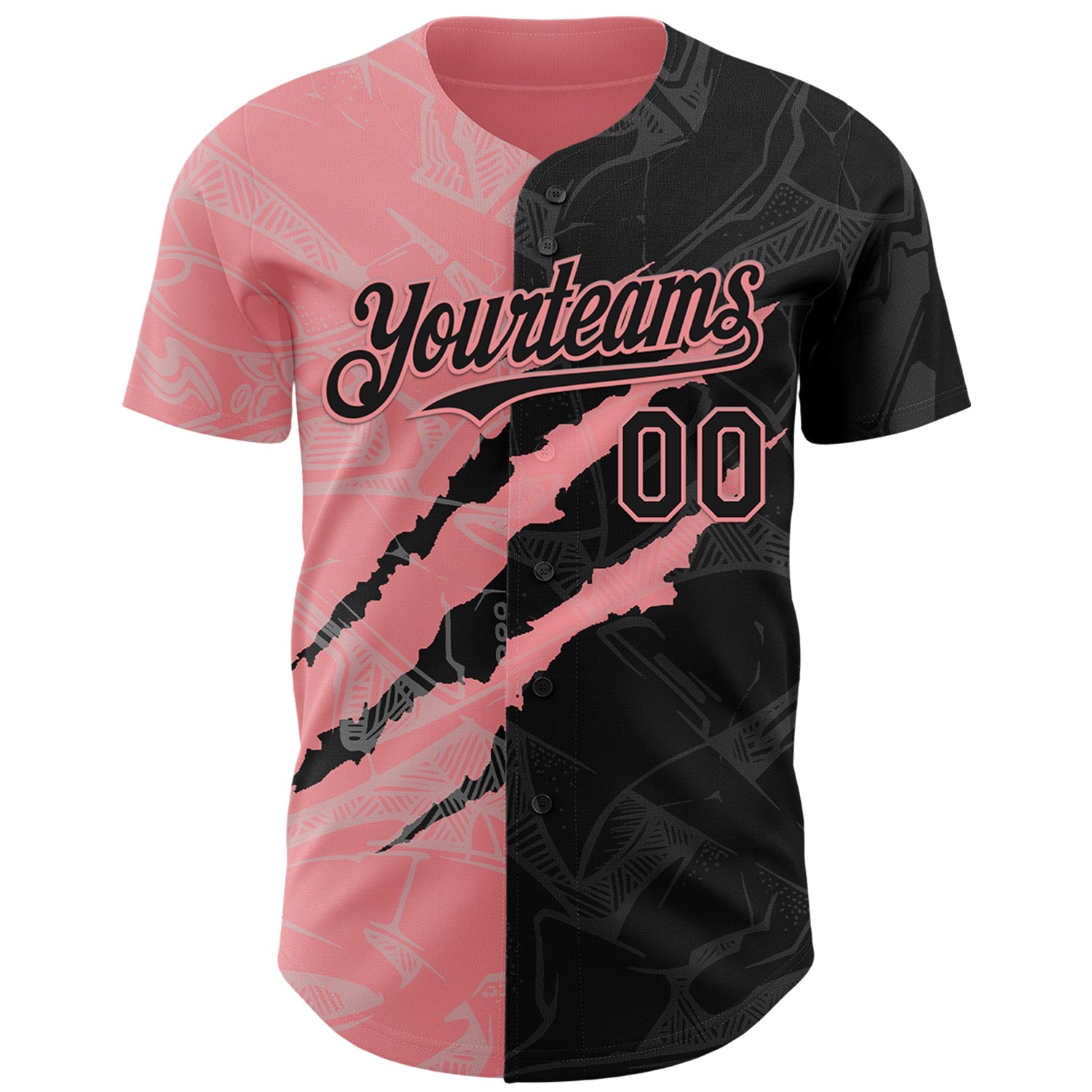 Custom Graffiti Pattern Black-Medium Pink 3D Scratch Authentic Baseball Jersey