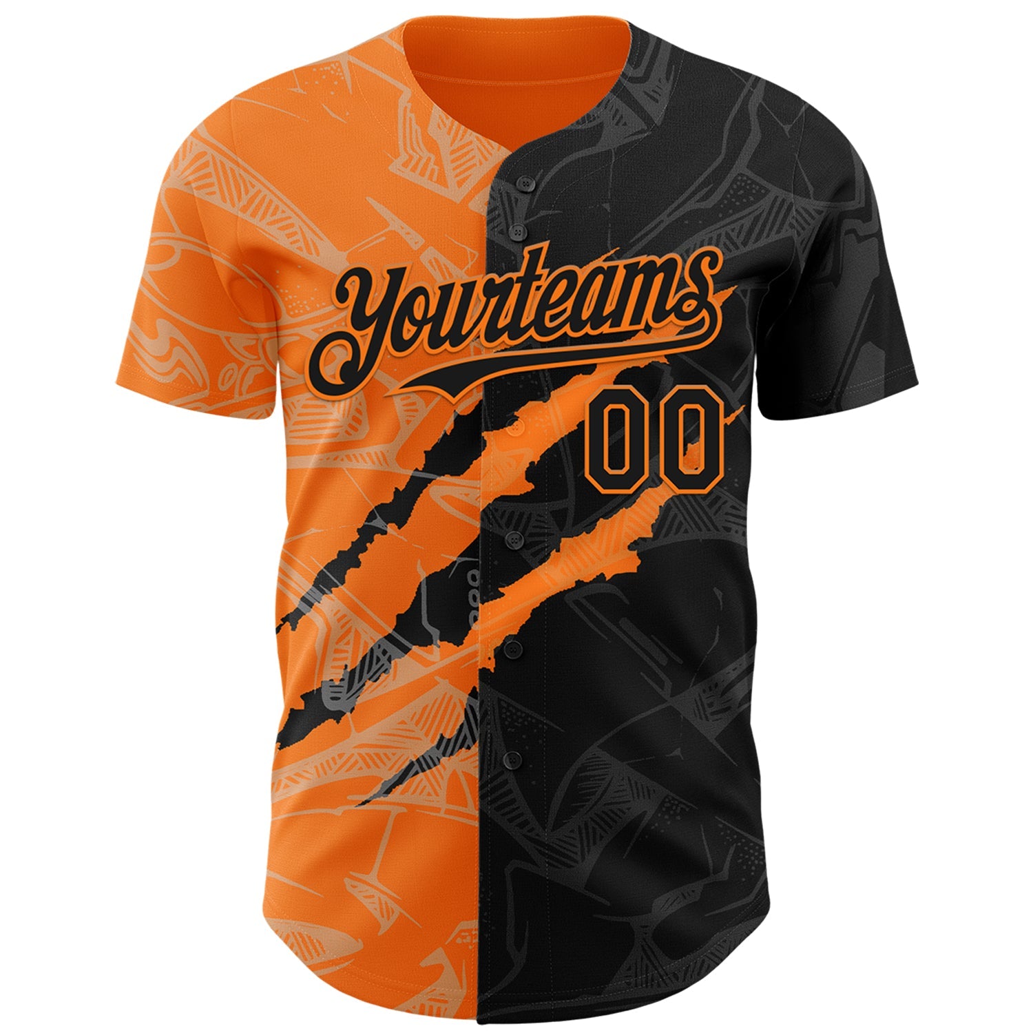 Custom Graffiti Pattern Black-Bay Orange 3D Scratch Authentic Baseball Jersey
