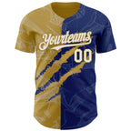 Custom Graffiti Pattern White Royal-Old Gold 3D Scratch Authentic Baseball Jersey