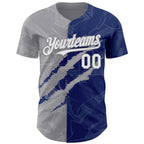 Custom Graffiti Pattern White Royal-Gray 3D Scratch Authentic Baseball Jersey