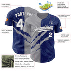 Custom Graffiti Pattern White Royal-Gray 3D Scratch Authentic Baseball Jersey