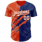 Custom Graffiti Pattern White Royal-Orange 3D Scratch Authentic Baseball Jersey