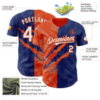 Custom Graffiti Pattern White Royal-Orange 3D Scratch Authentic Baseball Jersey