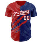 Custom Graffiti Pattern White Royal-Red 3D Scratch Authentic Baseball Jersey