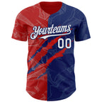 Custom Graffiti Pattern White Royal-Red 3D Scratch Authentic Baseball Jersey