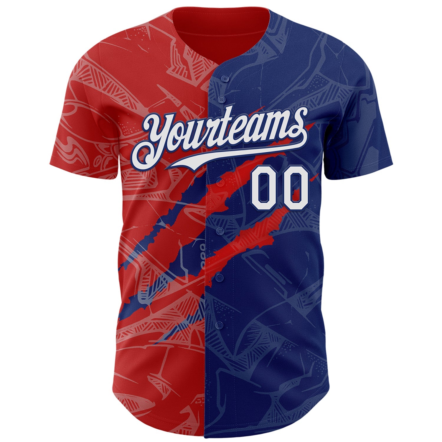 Custom Graffiti Pattern White Royal-Red 3D Scratch Authentic Baseball Jersey