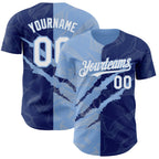 Custom Graffiti Pattern White Royal-Light Blue 3D Scratch Authentic Baseball Jersey