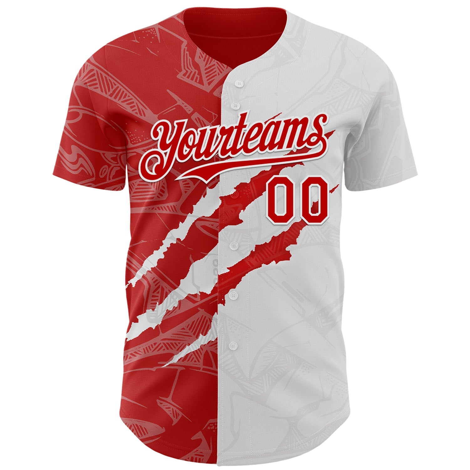 Custom Graffiti Pattern Red-White 3D Scratch Authentic Baseball Jersey