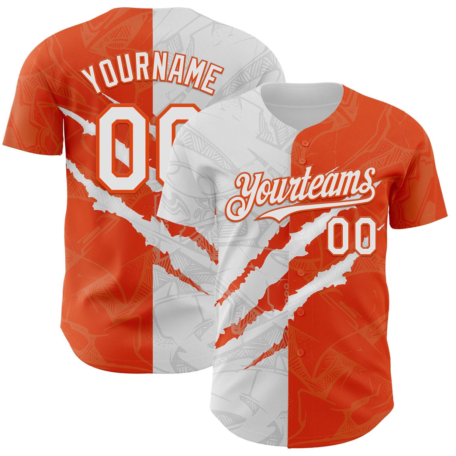 Custom Graffiti Pattern White-Orange 3D Scratch Authentic Baseball Jersey