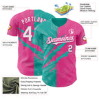 Custom Graffiti Pattern White Pink-Aqua 3D Scratch Authentic Baseball Jersey