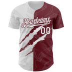 Custom Graffiti Pattern White-Burgundy 3D Scratch Authentic Baseball Jersey