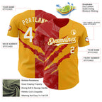 Custom Graffiti Pattern White Gold-Red 3D Scratch Authentic Baseball Jersey