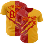 Custom Graffiti Pattern Red-Gold 3D Scratch Authentic Baseball Jersey