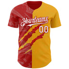 Custom Graffiti Pattern White Gold-Red 3D Scratch Authentic Baseball Jersey