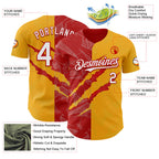 Custom Graffiti Pattern White Gold-Red 3D Scratch Authentic Baseball Jersey