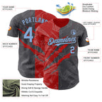 Custom Graffiti Pattern Light Blue Steel Gray-Red 3D Scratch Authentic Baseball Jersey