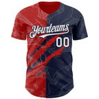 Custom Graffiti Pattern White Navy-Red 3D Scratch Authentic Baseball Jersey