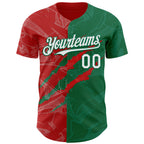 Custom Graffiti Pattern White Kelly Green-Red 3D Scratch Authentic Baseball Jersey