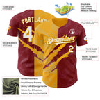 Custom Graffiti Pattern White Crimson-Gold 3D Scratch Authentic Baseball Jersey