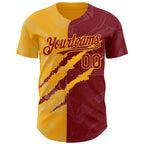 Custom Graffiti Pattern Crimson-Gold 3D Scratch Authentic Baseball Jersey