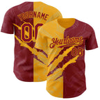Custom Graffiti Pattern Crimson-Gold 3D Scratch Authentic Baseball Jersey
