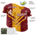 Custom Graffiti Pattern White Crimson-Gold 3D Scratch Authentic Baseball Jersey