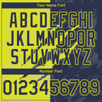 Custom Graffiti Pattern Navy-Neon Yellow 3D Scratch Authentic Baseball Jersey
