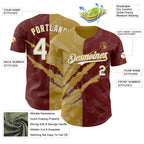 Custom Graffiti Pattern White Burgundy-Old Gold 3D Scratch Authentic Baseball Jersey