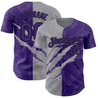 Custom Graffiti Pattern Purple Gray-Black 3D Scratch Authentic Baseball Jersey