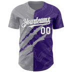 Custom Graffiti Pattern White Purple-Gray 3D Scratch Authentic Baseball Jersey