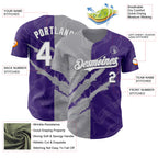 Custom Graffiti Pattern White Purple-Gray 3D Scratch Authentic Baseball Jersey
