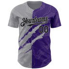Custom Graffiti Pattern Black Purple-Gray 3D Scratch Authentic Baseball Jersey