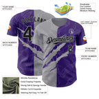 Custom Graffiti Pattern Black Purple-Gray 3D Scratch Authentic Baseball Jersey