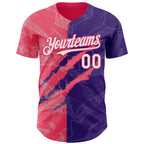 Custom Graffiti Pattern White Purple-Neon Pink 3D Scratch Authentic Baseball Jersey