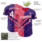 Custom Graffiti Pattern White Purple-Neon Pink 3D Scratch Authentic Baseball Jersey