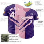 Custom Graffiti Pattern White Purple-Light Pink 3D Scratch Authentic Baseball Jersey